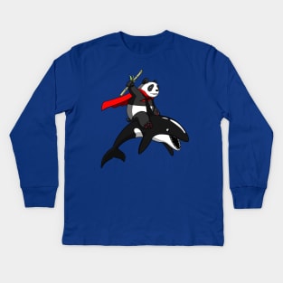 Panda Bear Riding Orca Whale Kids Long Sleeve T-Shirt